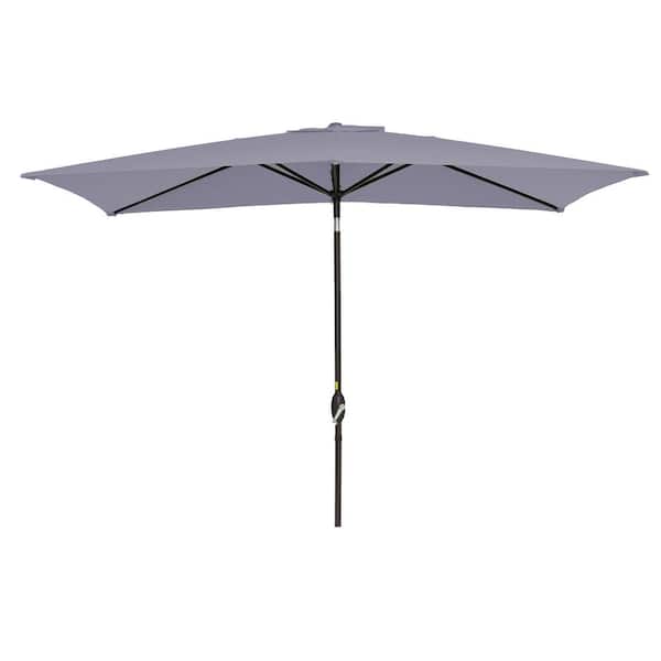 Unbranded 10 ft. x 6.5 ft. Gray Outdoor Aluminum Patio Market Umbrella Rectangular Crank Weather Resistant Waterproof