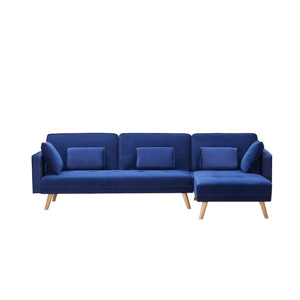 Z-joyee 104.5 in. Blue Velvet Twin Sleeper Size Right Facing Sofa Bed Folding Sofa