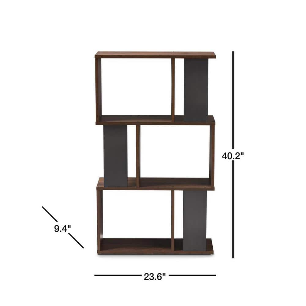 Contemporary Brown and Dark Grey Staggered Display Bookcase