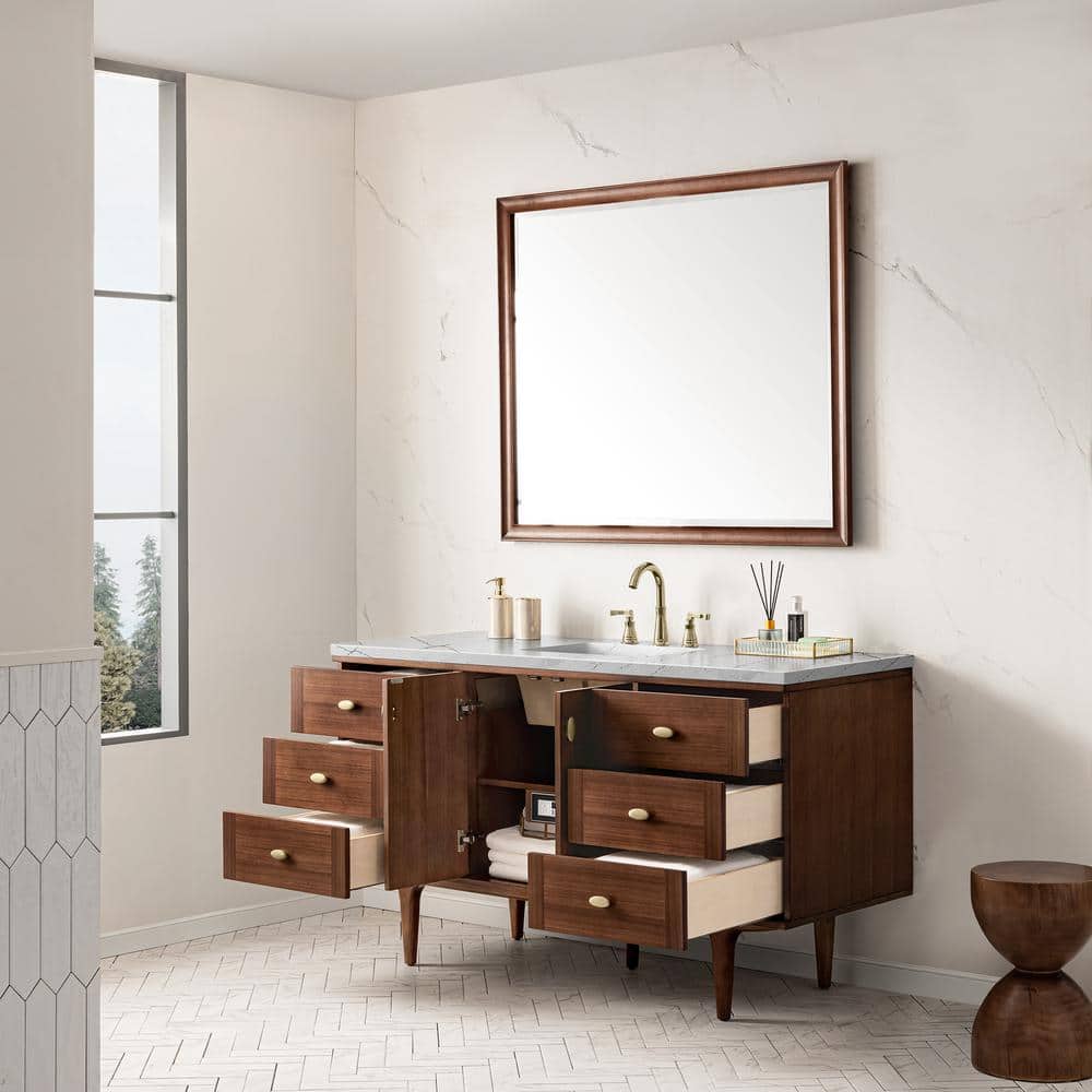 Amberly 60" Walnut Single Vanity Base with Brass Knobs