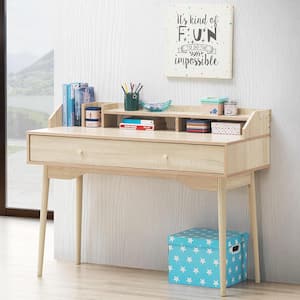 45 in. Rectangular Natural 1-Drawer Writing Desk with Solid Wood Leg