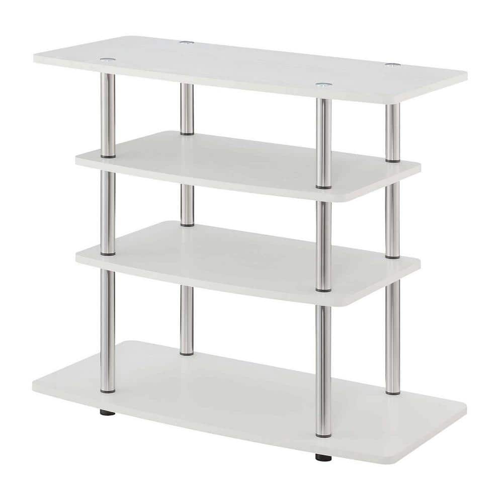 White Particle Board and Stainless Steel 4-Tier TV Stand