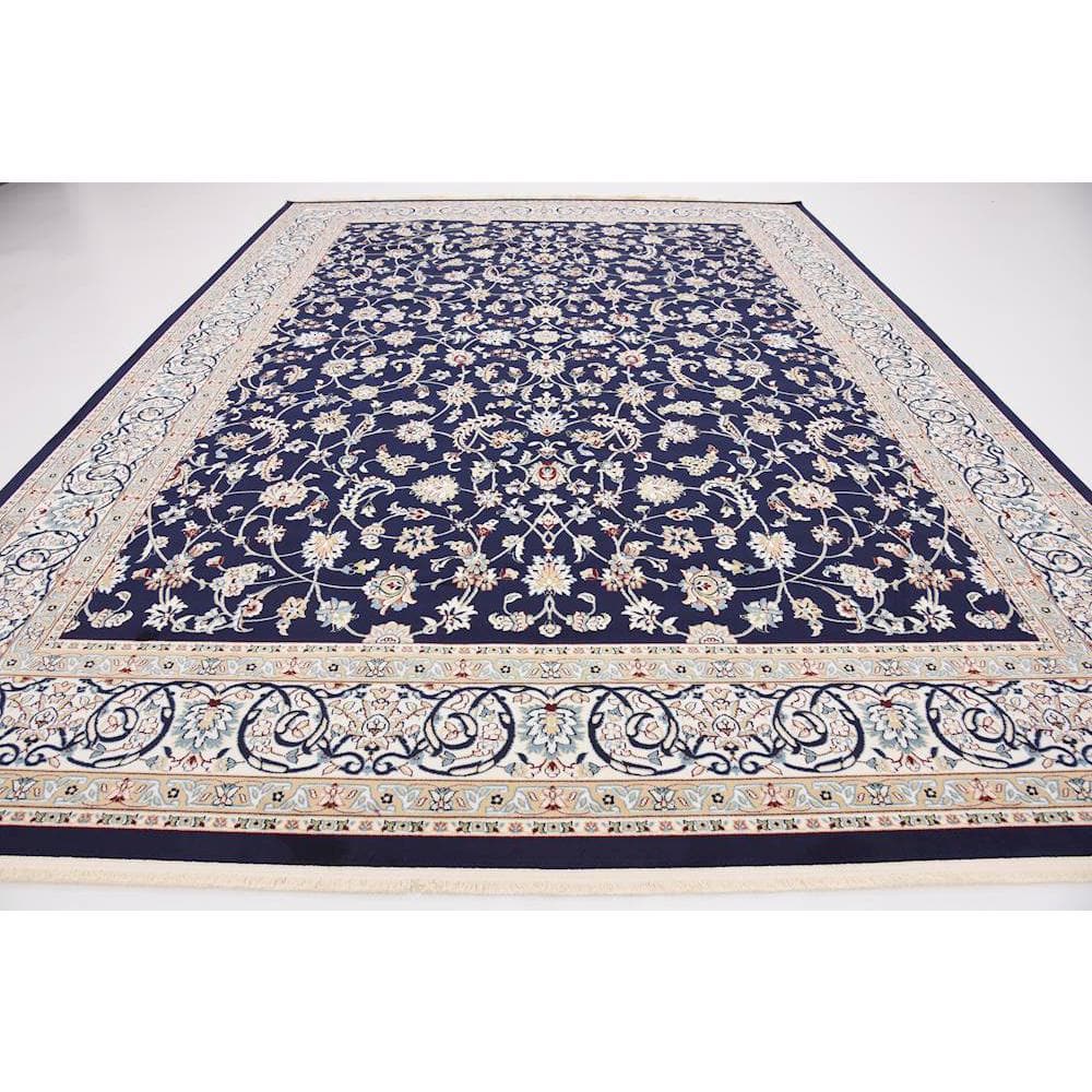 Navy Blue and Beige Synthetic Traditional Rectangular Area Rug