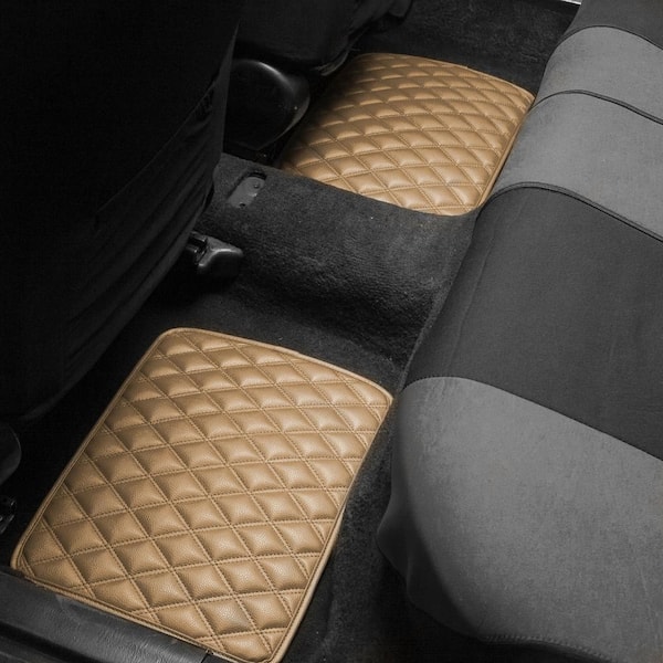FH Group Beige 4-Piece Luxury Universal Liners Heavy Duty Faux Leather Car Floor Mats Diamond Design