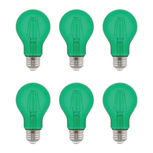 Westinghouse 40-Watt Equivalent A19 Green E26 Edison Filament LED Light Bulb Green Light (6-Pack)
