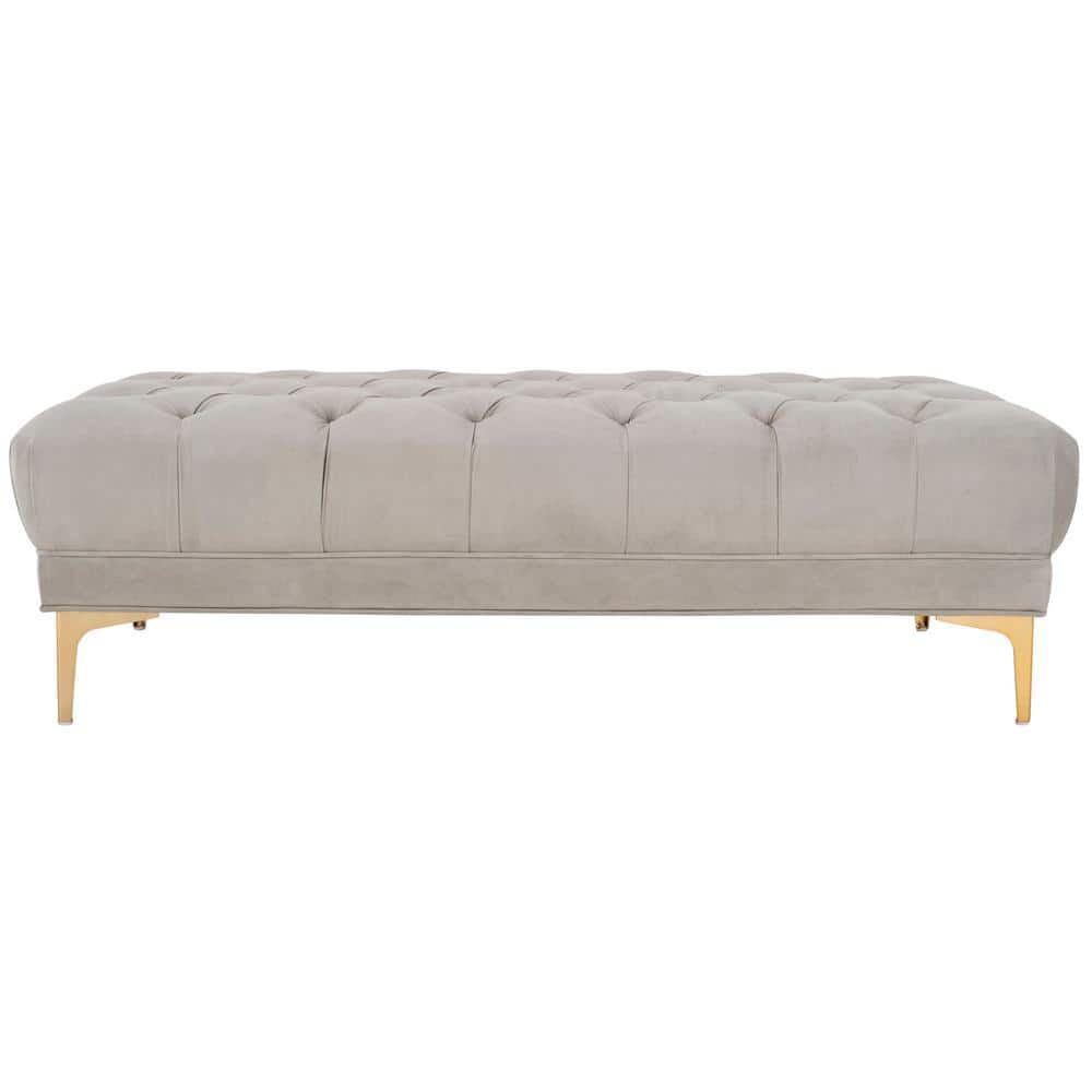 Luxurious Grey Velvet and Brass Tufted 54" Bench