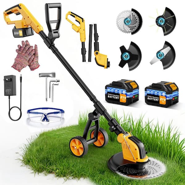 12 in. Grass Shears Cordless 4-in-1 Brushless Electric Weed Wacker Edger Wheel Trimmer Cutter Metal Blade