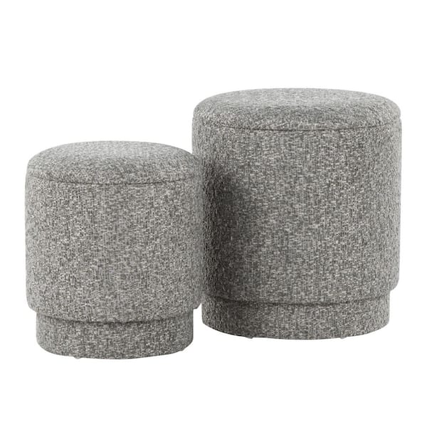 Marla Light Grey Noise Fabric Upholstered Ottoman Set