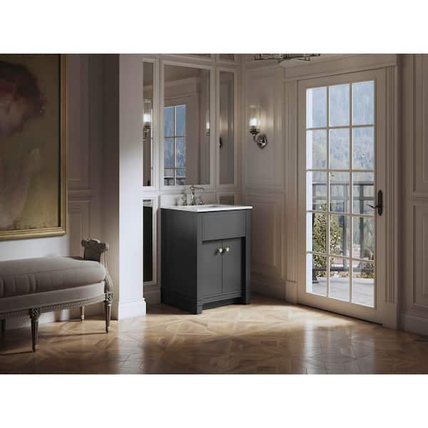 Alouette 24 in Ferrous Grey Bath Vanity Cabinet with Sink and Quartz Top