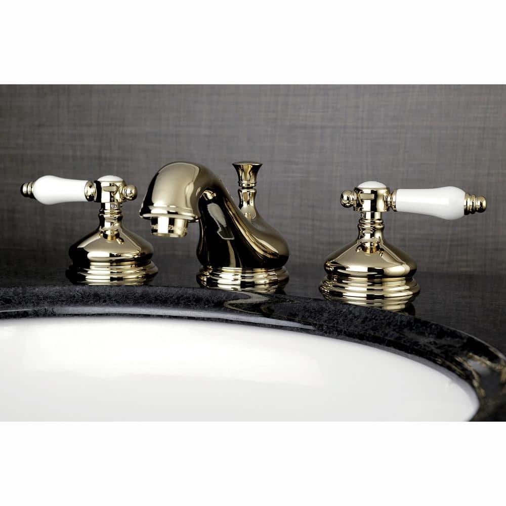 Polished Brass Widespread Bathroom Faucet with Lever Handles