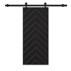 Herringbone 24 in. x 80 in. Fully Assembled Black Stained MDF Modern Sliding Barn Door with Hardware Kit