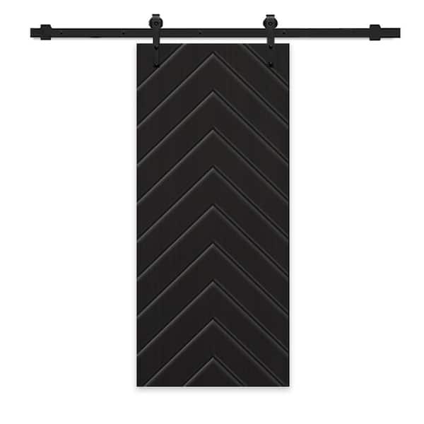 CALHOME Herringbone 36 in. x 80 in. Fully Assembled Black Stained MDF Modern Sliding Barn Door with Hardware Kit