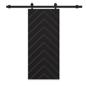 Herringbone 42 in. x 80 in. Fully Assembled Black Stained MDF Modern Sliding Barn Door with Hardware Kit