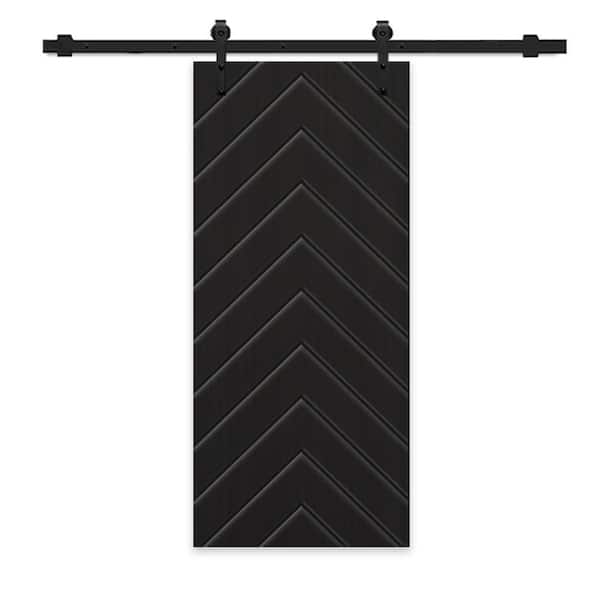 CALHOME Herringbone 42 in. x 96 in. Fully Assembled Black Stained MDF Modern Sliding Barn Door with Hardware Kit