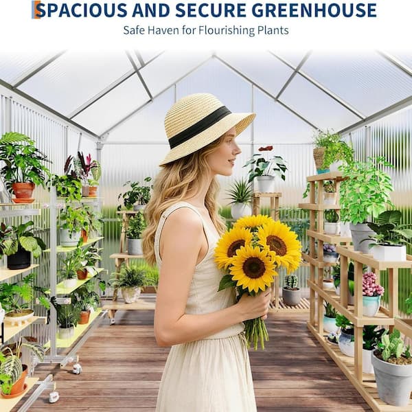 homfan 6x6 FT Polycarbonate Greenhouse, Aluminum Frame, Sliding