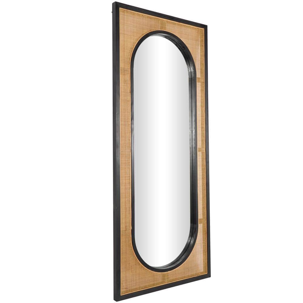 Nela Brown Wicker and Rattan Rectangle Wall Mirror