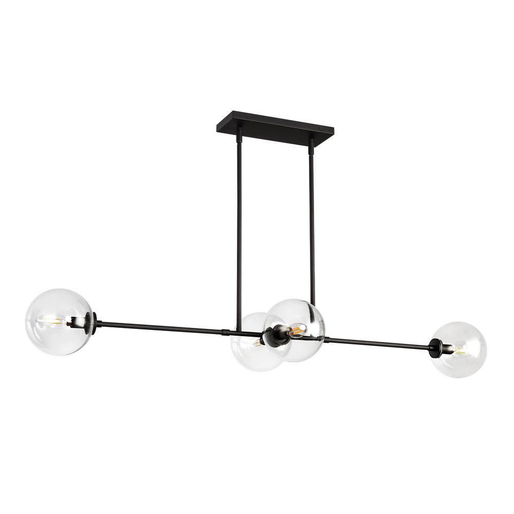 Cassia Matte Black and Clear Glass 4-Light Island Pendant