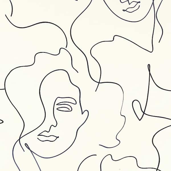 Line Faces Wallpaper  Abstract HandDrawn Faces Mural  Bobbi Beck