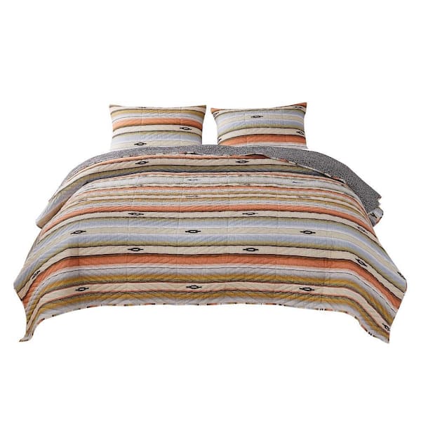 Benjara 3-Piece Multicolor Solid King Size Microfiber Quilt Set