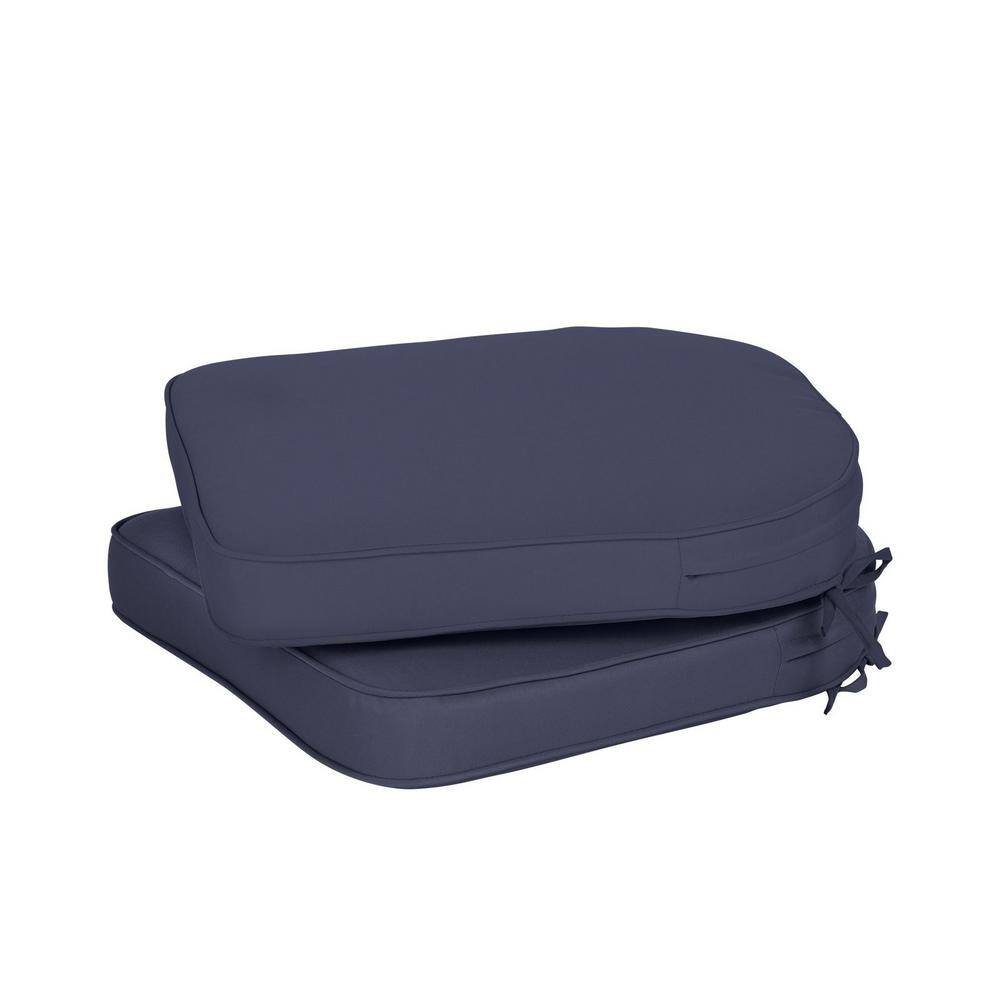Aoodor 21 in. x 21 in. Square Outdoor Dining Chair Seat Cushion Pads with Ties and Zipper in Navy Blue (2-Pack) A285-PDEDE