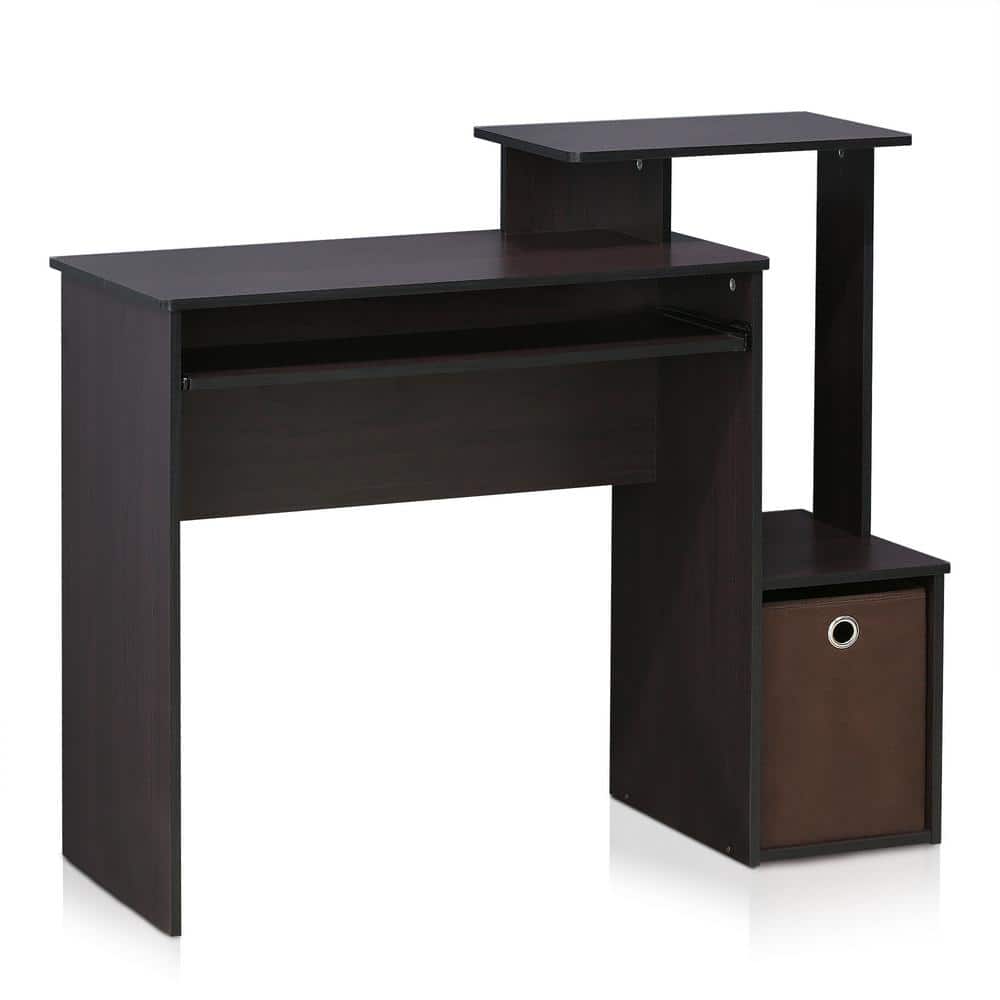 Dark Walnut Compact Computer Desk with Drawer and Keyboard Tray