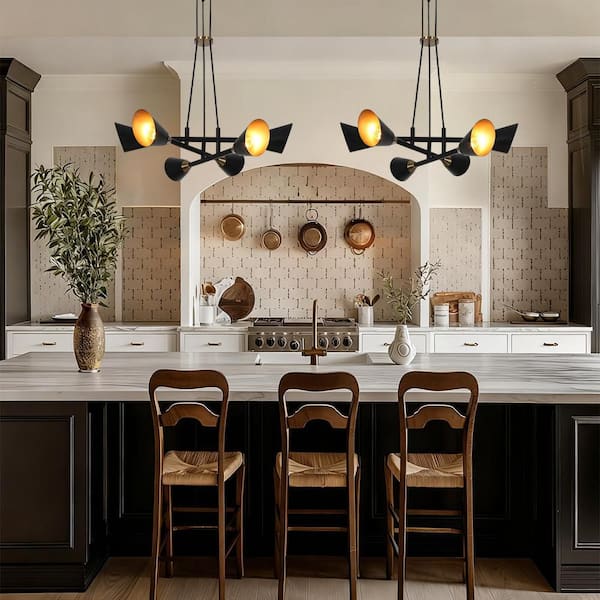 Zevni Industrial 26 in. 6-Light Matte Black Sputnik Chandelier