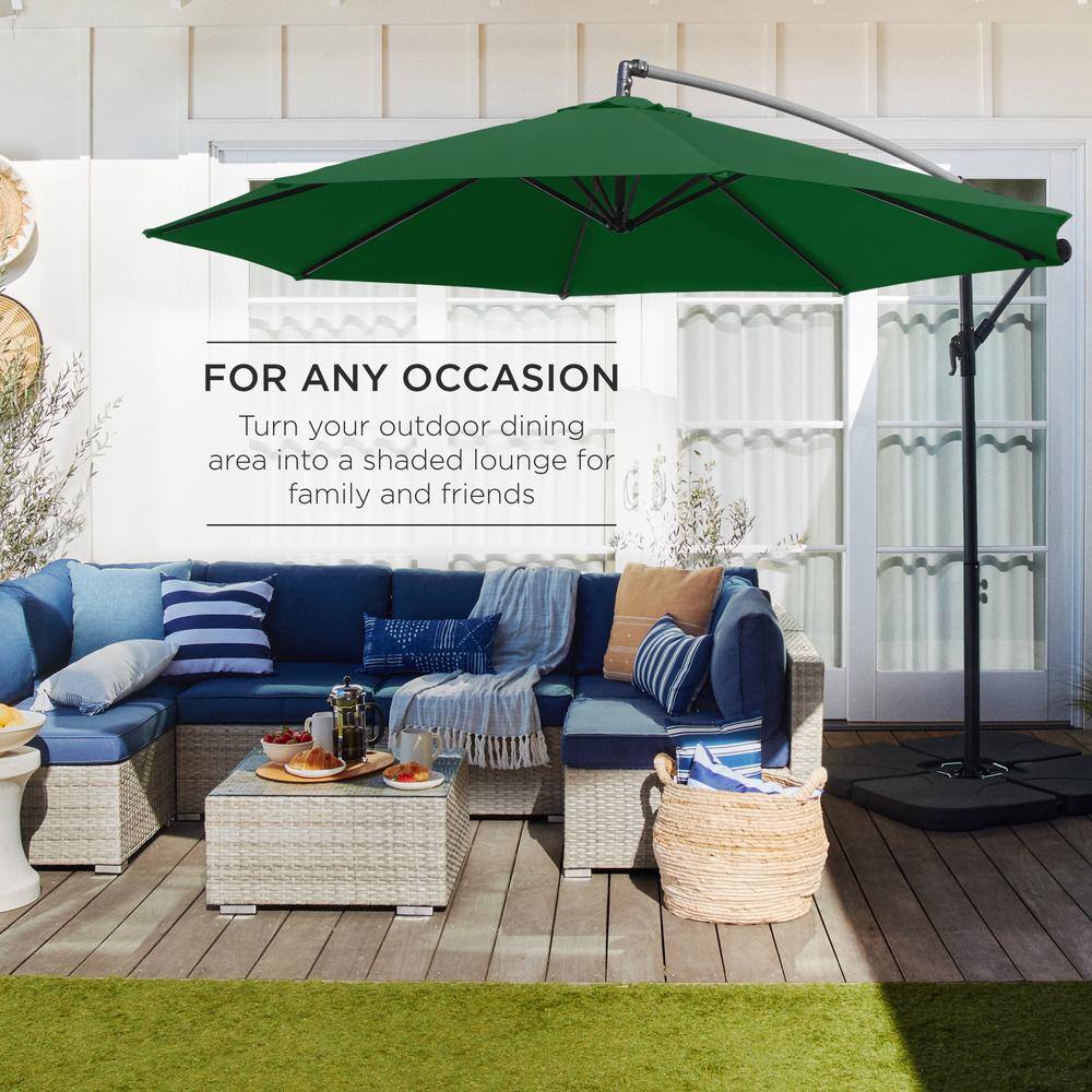 10ft Green Polyester Cantilever Patio Umbrella with Adjustable Tilt
