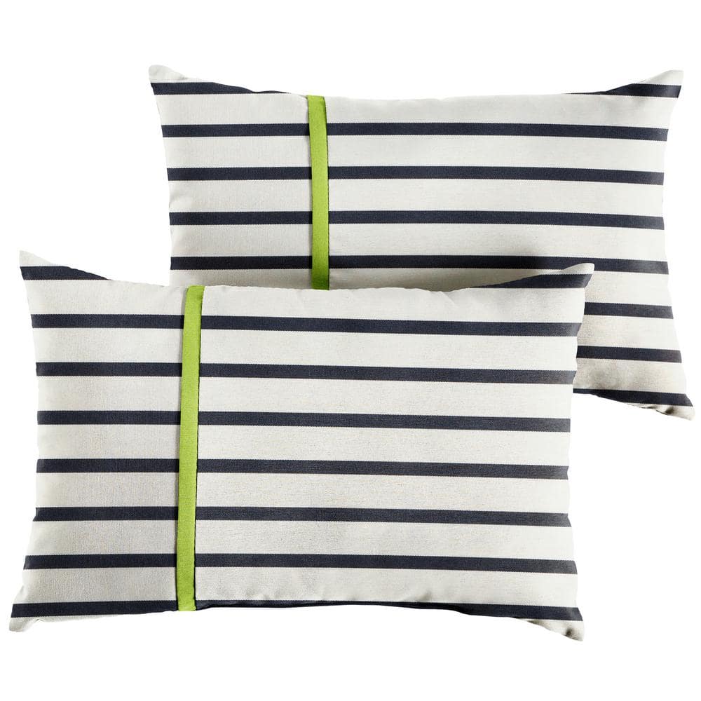 Sunbrella Blue White Stripe with Macaw Green Rectangular Outdoor Knife Edge