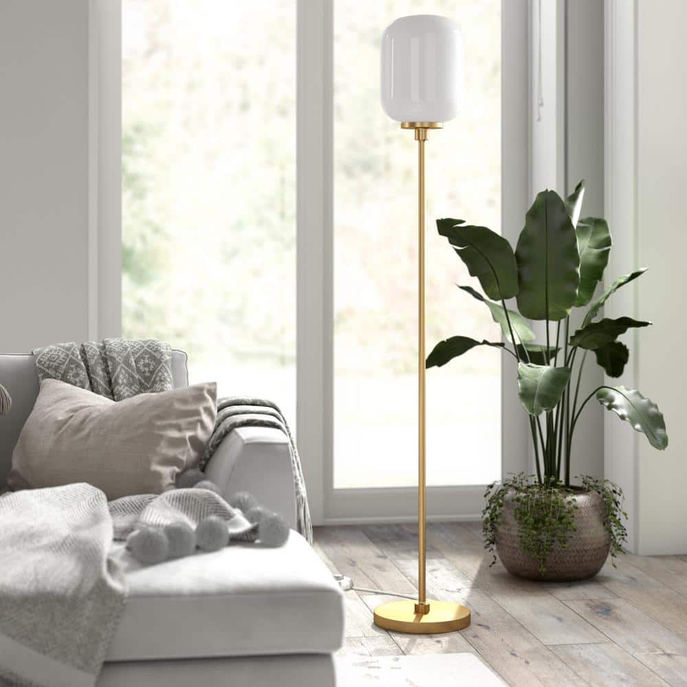 69" White Metal Floor Lamp with Adjustable Shade