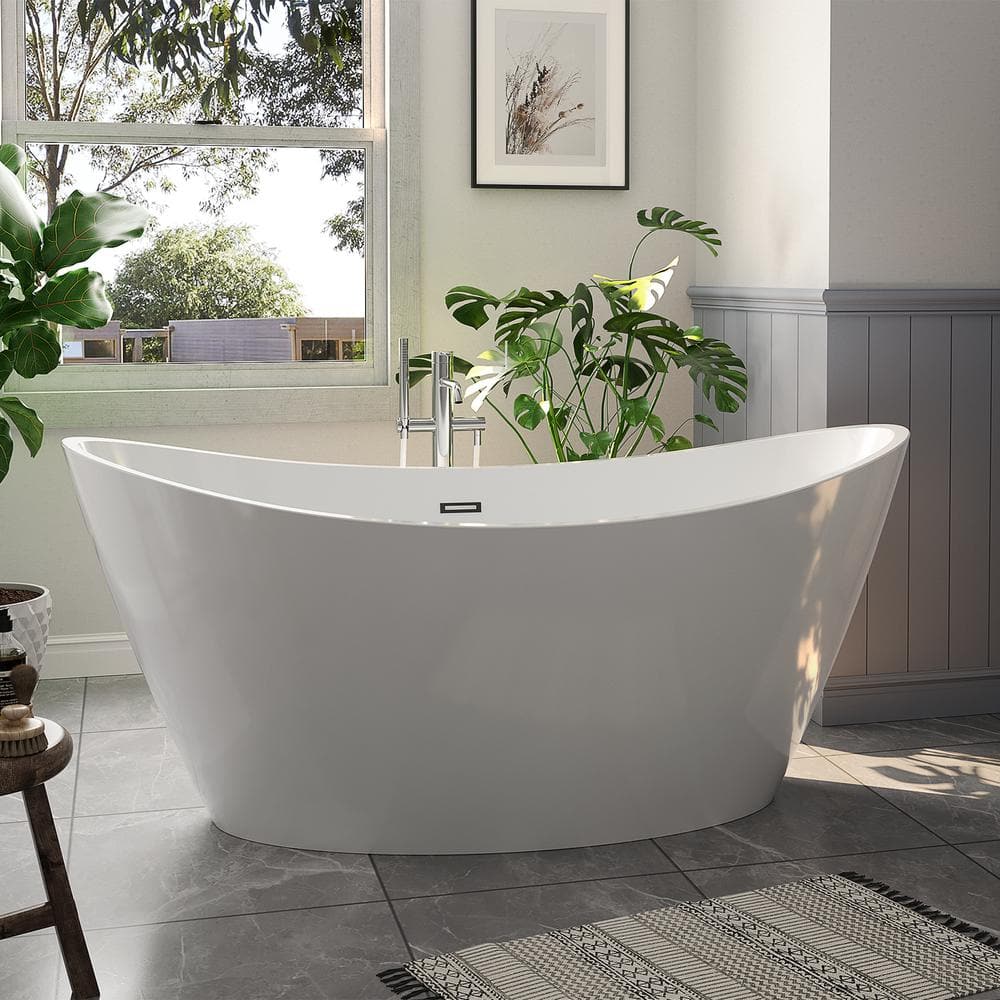 Empava 59'' White Acrylic Freestanding Oval Soaking Tub
