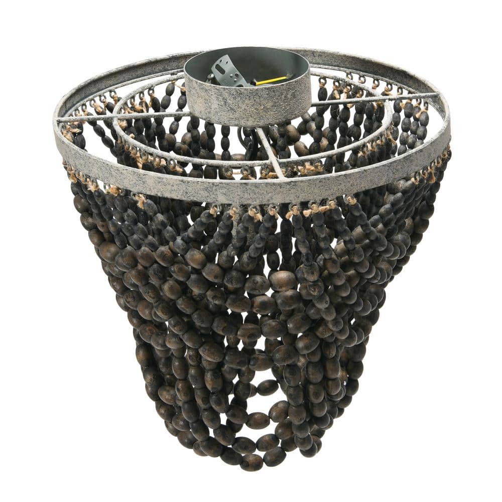 Dark Grey Wood Bead Semi-Flush Mount Ceiling Light