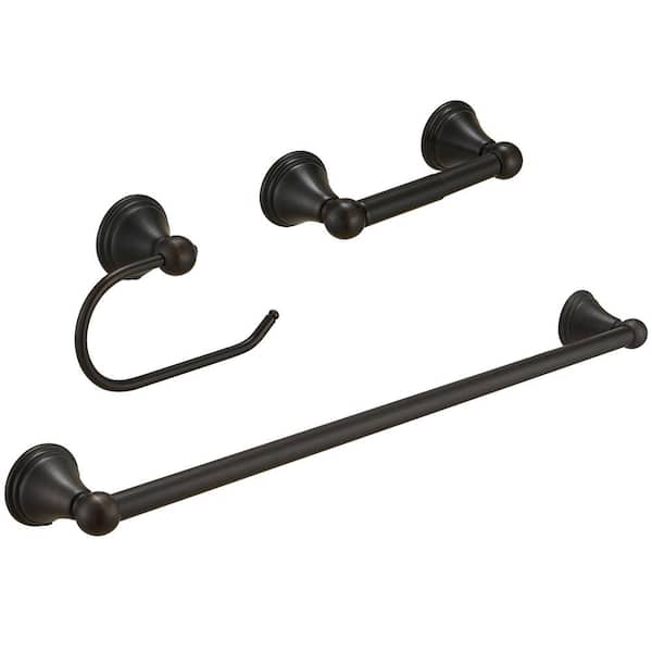 BWE 3-Piece Bath Hardware Set Accessories with 24 in . Towel Bar, Toilet Paper Holder and Towel Ring in Oil Rubbed Bronze