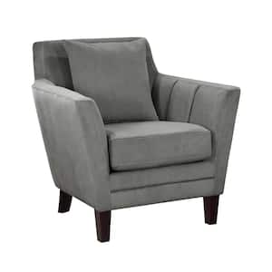 Orbit Gray Velvet Upholstery Pillow Back Accent Chair