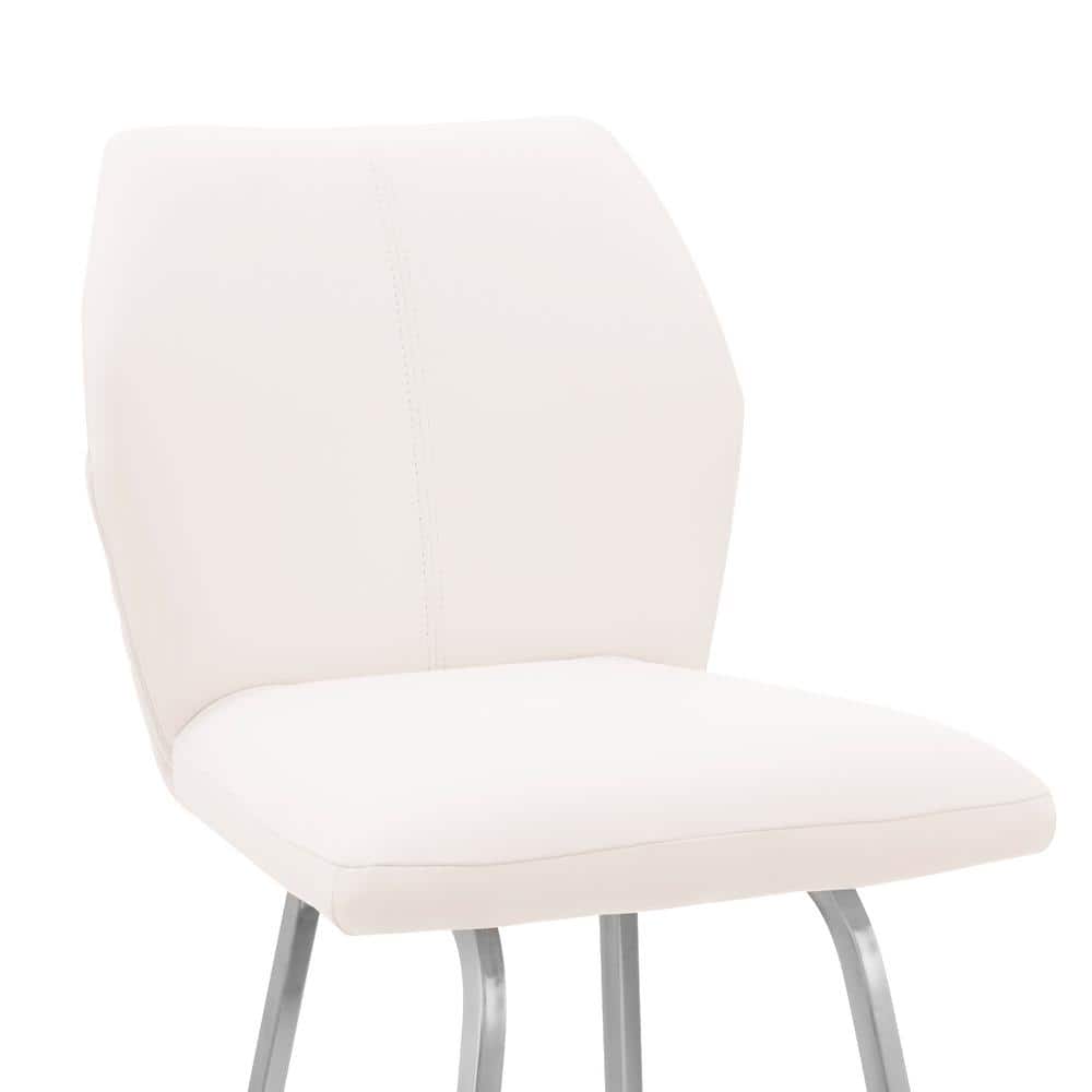 White Faux Leather 30" Swivel Bar Stool with Brushed Stainless Steel