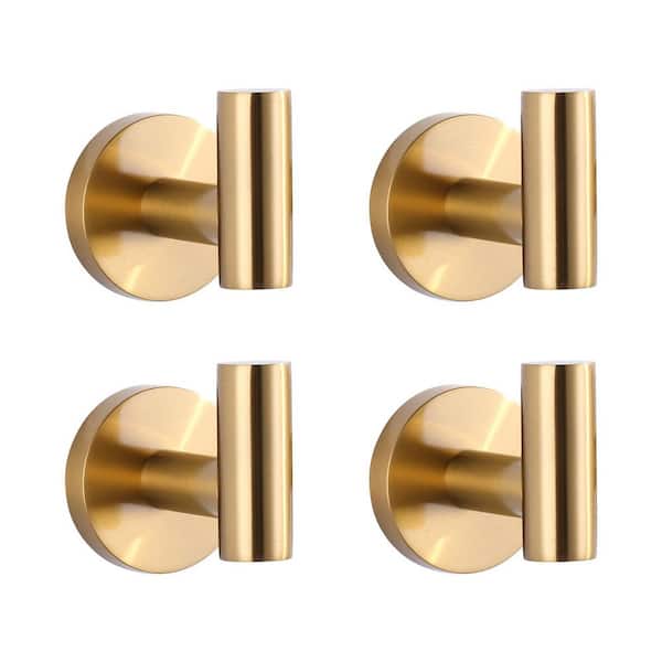 (4 Pack) Wall Mount Stainless Steel J-Hook Towel Hook Bath Hook in Brushed Gold