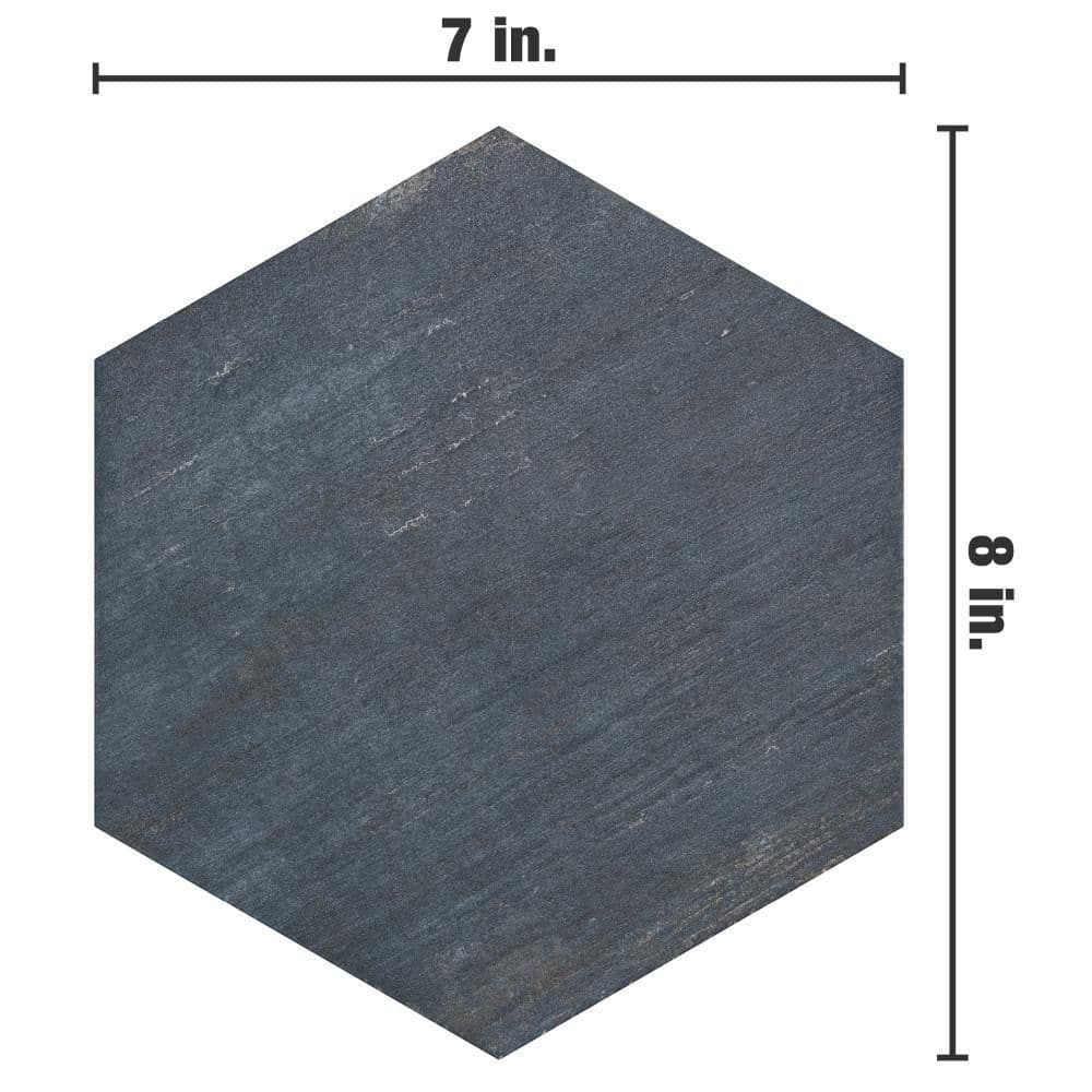 Retro Blue Matte Hexagonal Porcelain Tile 7" x 8"
