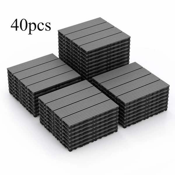 cadeninc Gray 12 in. x 12 in. x 0.79 in. Thick Square Plastic Interlocking Deck Tiles, All Weather Use 40 sq. ft. (40-Pack)
