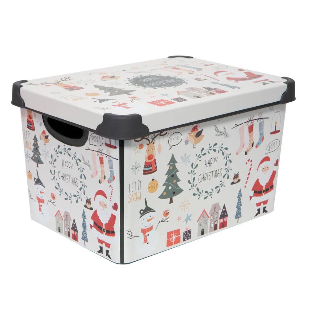 24 Wholesale Food Storage Container Christmas Square 7x7x4.7in Plastic W/4  Prints Xmas Label/3 Color Lids