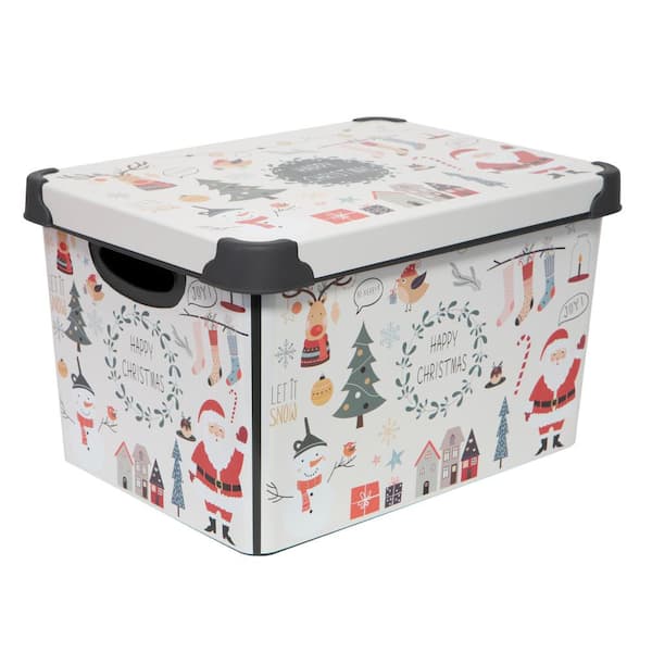 Simplify Happy Christmas Design Polypropylene Storage Tote Bin in White  9080-40 - The Home Depot