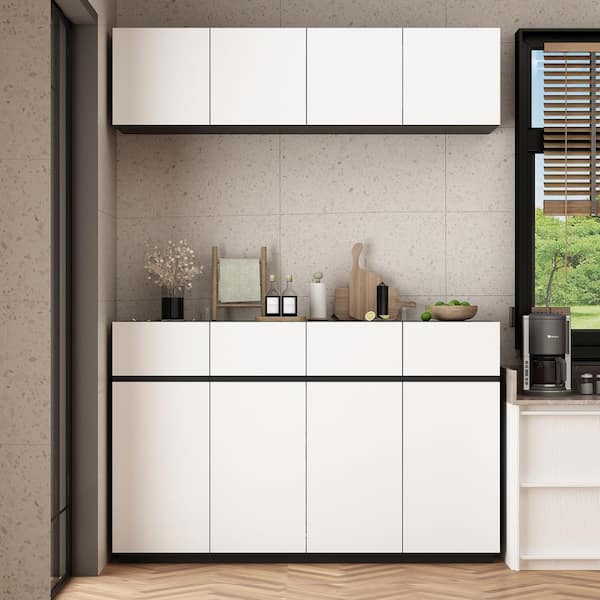 63 W Large Storage Cupboard Pantry Kitchen With Hutch, 4 Doors, 4 Dra –  FUFUGAGA