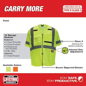 4X-Large/5X-Large Yellow Class-3 High Visibility Safety Vest with 10-Pockets and Sleeves