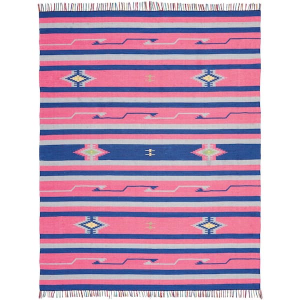 Nourison Baja Pink/Blue 8 ft. x 10 ft. Tribal Transitional Area Rug