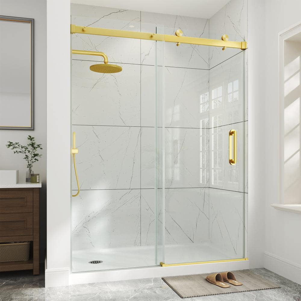 67 to 72 in. W x 72 in. H Single Sliding Frameless Shower Door in Brushed Gold with 1/4 in. Clear Tempered Glass price history on PriceWatchPro