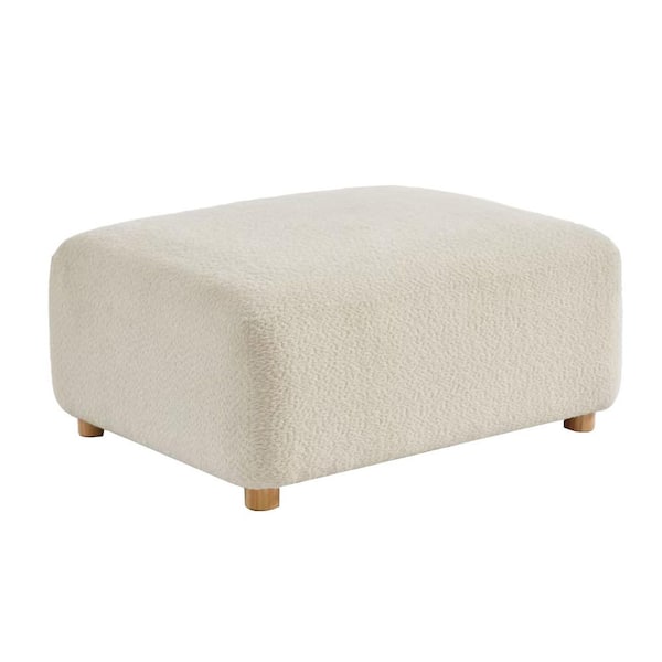 Luna Collection Minimalist White Boucle Upholstered Square Medium Ottoman Sofa Footrest for Living Room Apartment