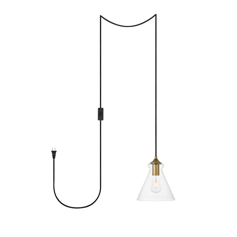 Home Living 40Watt 1Light Brass Shaded Pendant Light with Glass Shade, No Bulbs Included