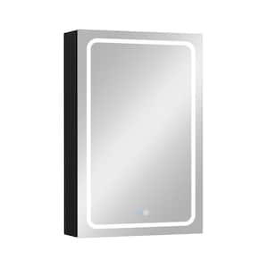 19.69 in. W x 29.53 in. H Black Aluminum Surface Mount LED Bathroom Medicine Cabinet with Mirror Right Open