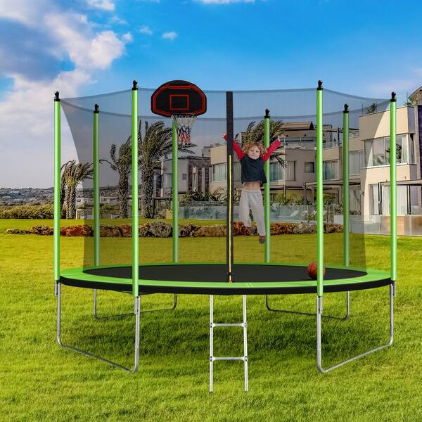 Trampoline with outlet cage