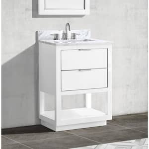 Allie 25 in. W x 22 in. D Bath Vanity in White with Silver Trim with Marble Vanity Top in Carrara White with White Basin
