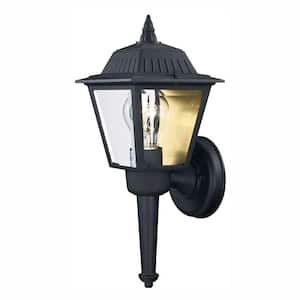 1-Light Black Outdoor Sconce Lantern with Clear Glass