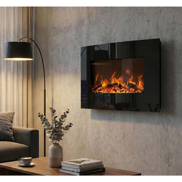 36 in. Curved Color Changing Electric Fireplace Wall Mount Floor Stand in Black